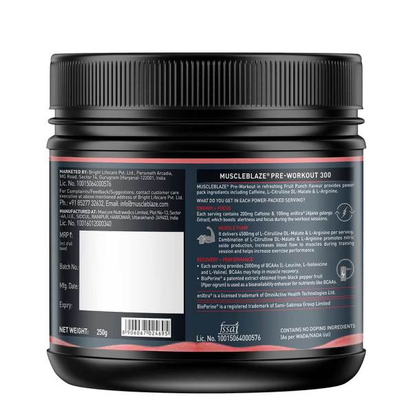 MUSCLEBLAZE PRE WORKOUT 300, 250 G