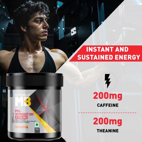 MuscleBlaze PRE Workout 200 Xtreme, 100 g (0.22 lb), Fruit Punch