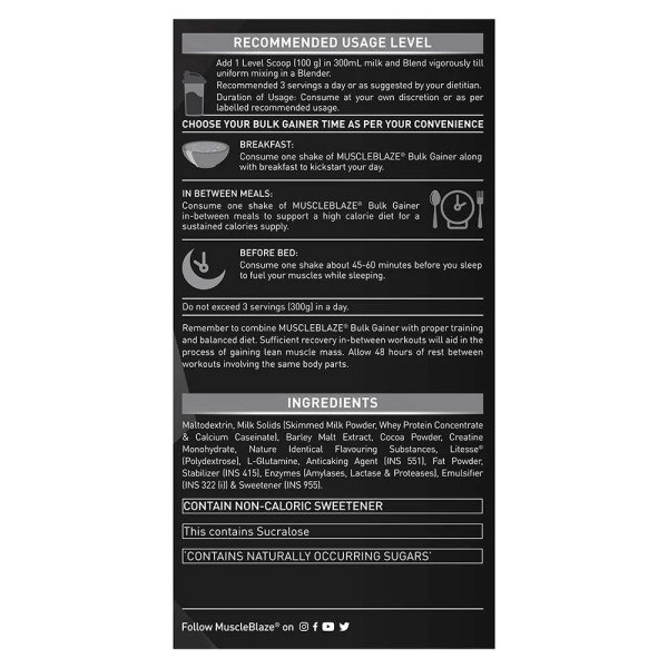 MuscleBlaze Bulk Gainer Mass Gainer with Creatine, 1 kg (2.2 lb), Chocolate