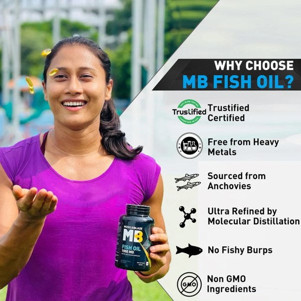 MuscleBlaze Omega 3 Fish Oil (1000 mg) with 180mg EPA and 120mg DHA, 90 capsules