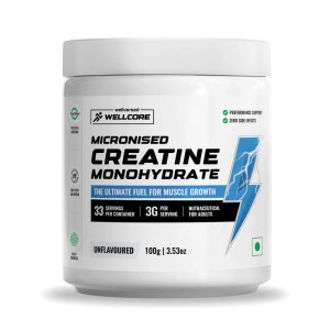 Wellcore - Micronised Creatine Monohydrate (100g, 33 Servings) 100% Pure Creatine | Unflavored | Supports Athletic Performance and Power