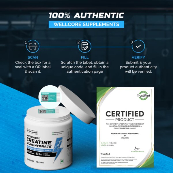 Wellcore - Micronised Creatine Monohydrate (100g, 33 Servings) 100% Pure Creatine | Unflavored | Supports Athletic Performance and Power